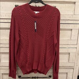 DownEast Red Cable Knit Sweater size Medium NWT
